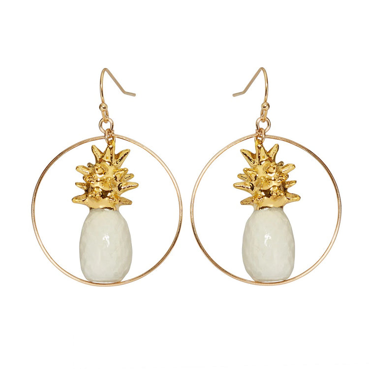 And Mary White & Gold Pineapple Round Drop Earrings